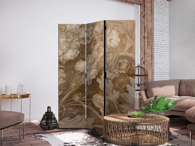 Paravento - Carved Floral Ornaments in Soft Sepia and Brown Tones in Paraventi Collezione Casa - Trebisacce, commercioVirtuoso.it