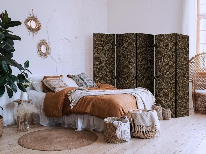 Paravento - Dense Vegetation - Botanical Patterns in Illustrative Style Brown in Paraventi Collezione Casa - Trebisacce, commercioVirtuoso.it