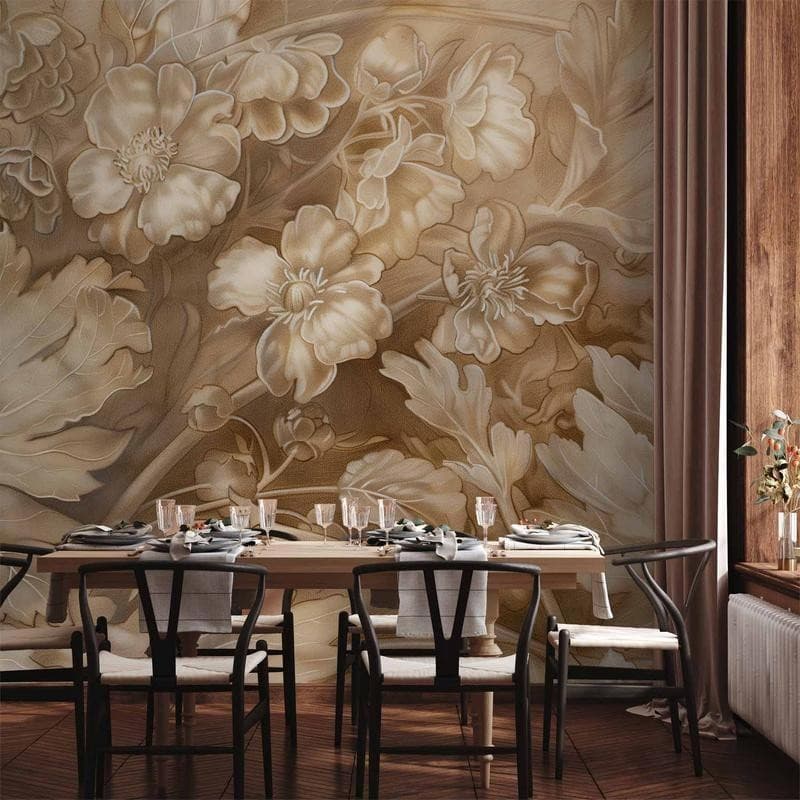 Carta da parati - Floral Ornaments Carved in Delicate Sepia and Brown Shades in Carta da parati Collezione Casa - Trebisacce, commercioVirtuoso.it