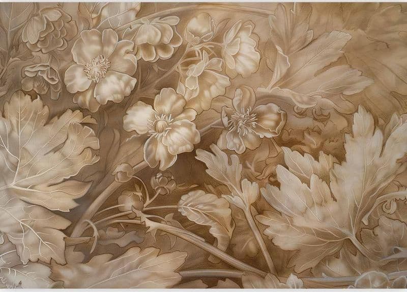Carta da parati - Floral Ornaments Carved in Delicate Sepia and Brown Shades in Carta da parati Collezione Casa - Trebisacce, commercioVirtuoso.it