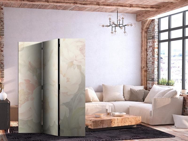 Paravento - Blooming Peonies - Bright Large Flowers Enveloped in White Mist in Paraventi Collezione Casa - Trebisacce, commercioVirtuoso.it