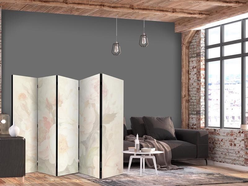 Paravento - Blooming Peonies - Bright Large Flowers Enveloped in White Mist in Paraventi Collezione Casa - Trebisacce, commercioVirtuoso.it