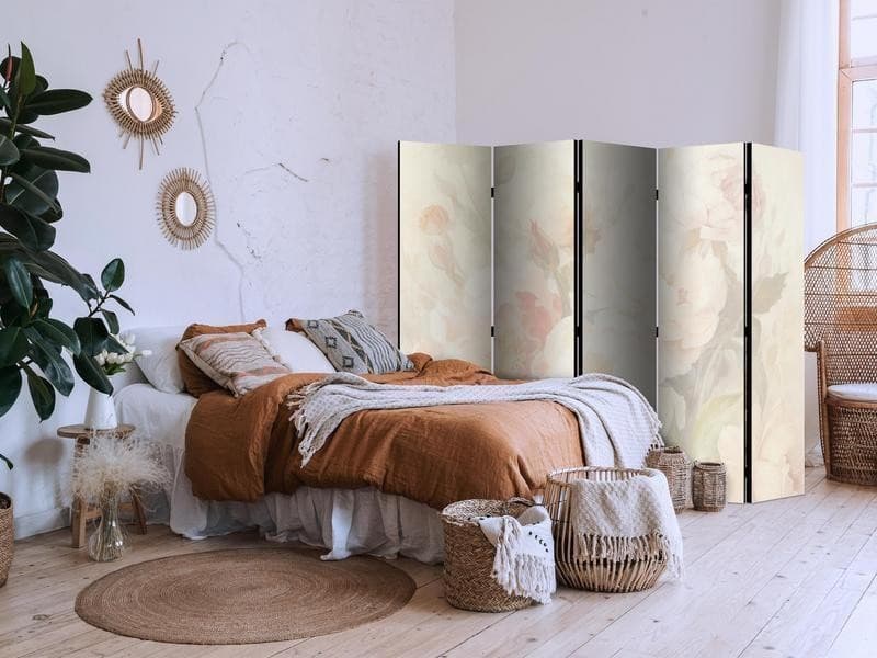 Paravento - Blooming Peonies - Bright Large Flowers Enveloped in White Mist in Paraventi Collezione Casa - Trebisacce, commercioVirtuoso.it