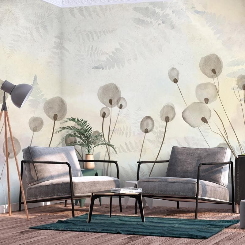 Carta da parati - Minimalist meadow - floral motif in light shades with reflections in Carta da parati Collezione Casa - Trebisacce, commercioVirtuoso.it