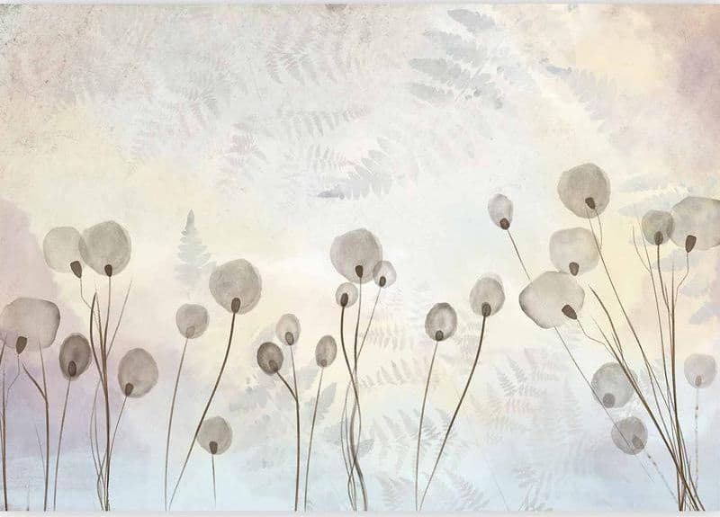Carta da parati - Minimalist meadow - floral motif in light shades with reflections in Carta da parati Collezione Casa - Trebisacce, commercioVirtuoso.it