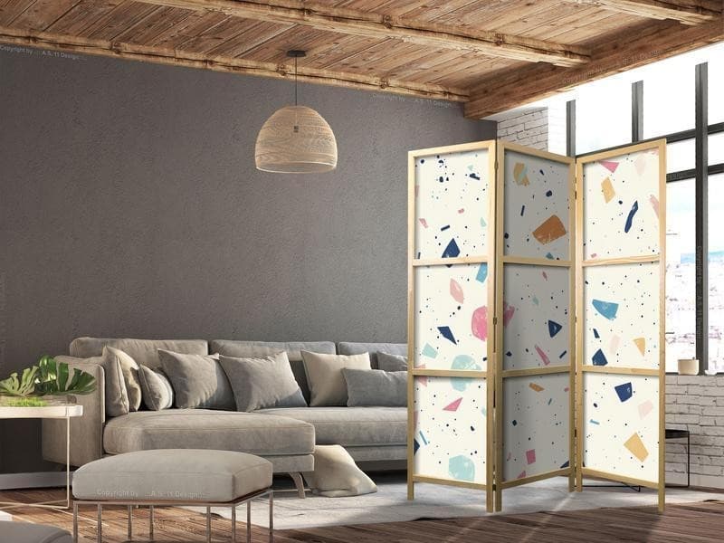 Paravento giapponese - Terrazzo with Multicolored - Large Elements - Cheerful Pattern on a Light Background in Paraventi Collezione Casa - Trebisacce, commercioVirtuoso.it