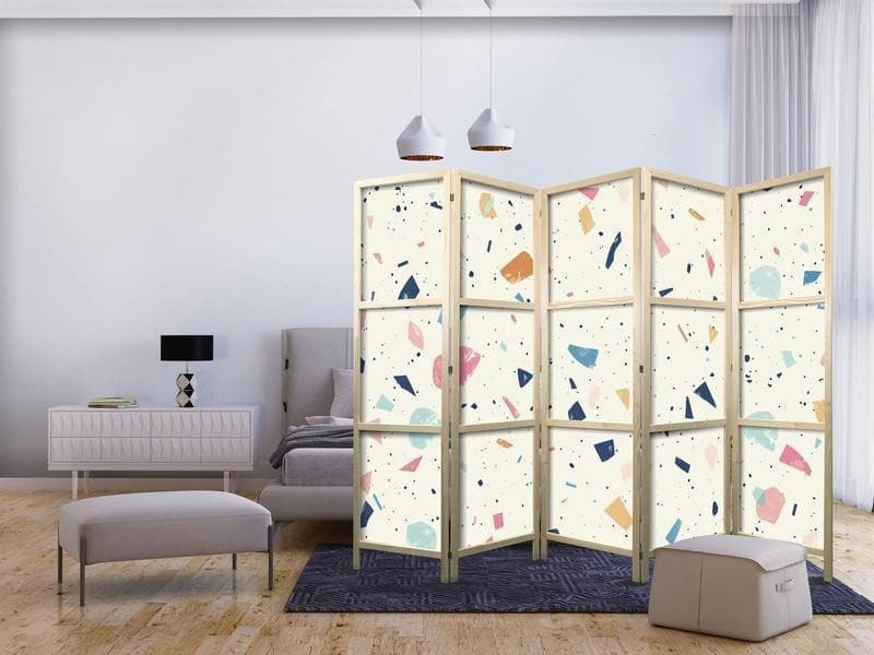 Paravento giapponese - Terrazzo with Multicolored - Large Elements - Cheerful Pattern on a Light Background in Paraventi Collezione Casa - Trebisacce, commercioVirtuoso.it