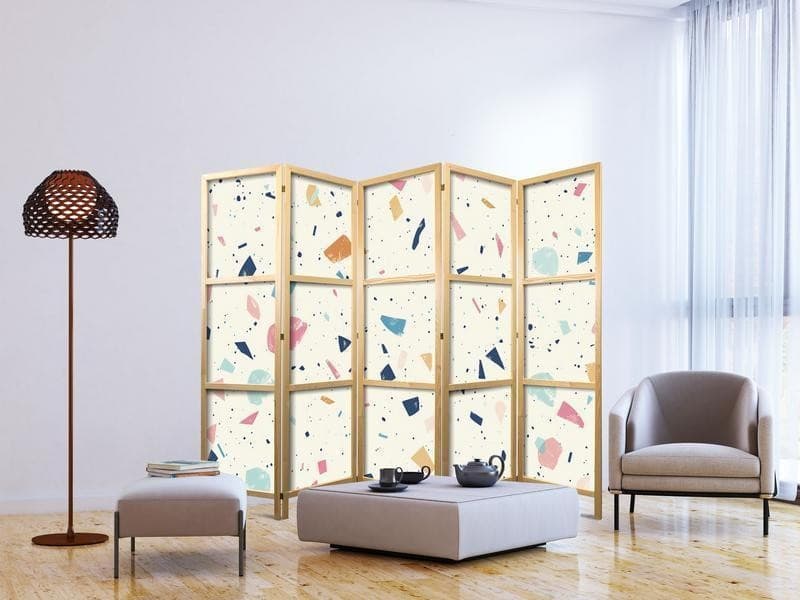 Paravento giapponese - Terrazzo with Multicolored - Large Elements - Cheerful Pattern on a Light Background in Paraventi Collezione Casa - Trebisacce, commercioVirtuoso.it