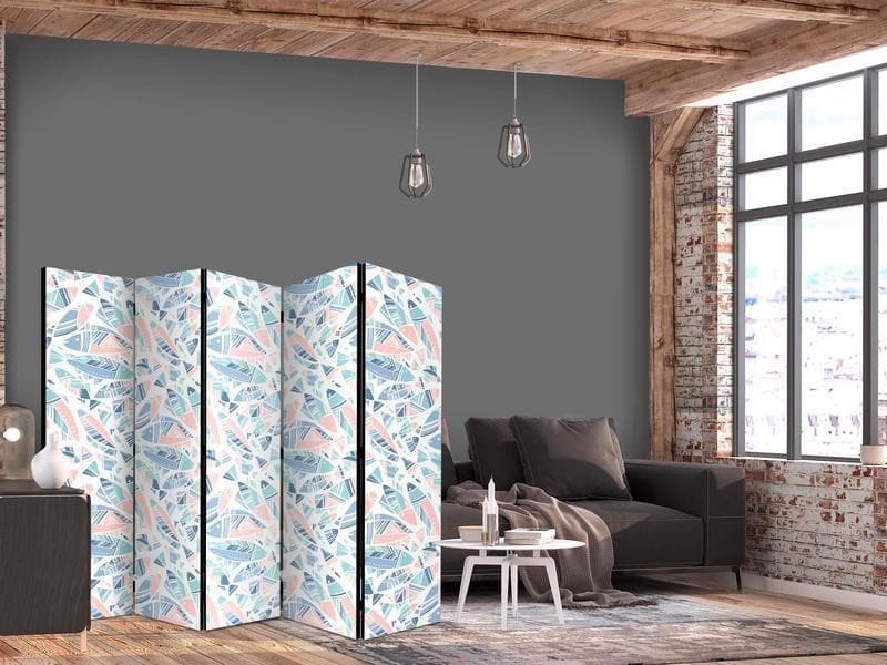 Paravento - Fish in Minimalist Style - Fish in Aztec Style in Pastel Color Tones on a White Background in Paraventi Collezione Casa - Trebisacce, commercioVirtuoso.it
