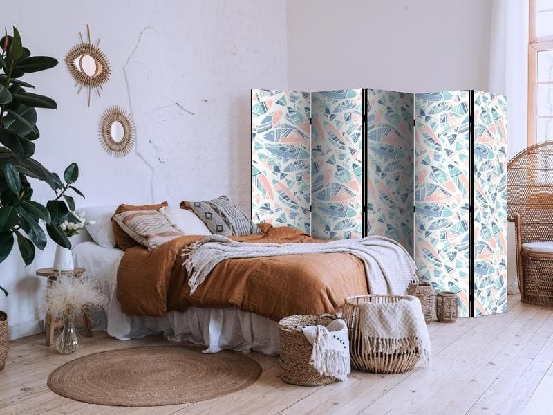 Paravento - Fish in Minimalist Style - Fish in Aztec Style in Pastel Color Tones on a White Background in Paraventi Collezione Casa - Trebisacce, commercioVirtuoso.it