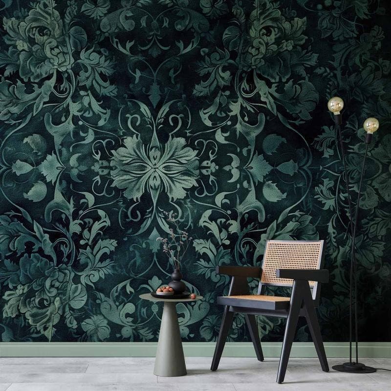 Carta da parati - Oriental Pattern Carpet: Emerald Ornaments and Worn Patterns in Carta da parati Collezione Casa - Trebisacce, commercioVirtuoso.it