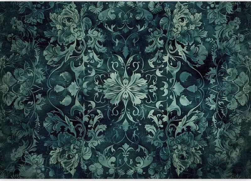 Carta da parati - Oriental Pattern Carpet: Emerald Ornaments and Worn Patterns in Carta da parati Collezione Casa - Trebisacce, commercioVirtuoso.it