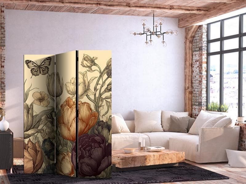 Paravento - Tulips in Cream - Illustration of Flowers and Butterflies on a Light Background in Paraventi Collezione Casa - Trebisacce, commercioVirtuoso.it