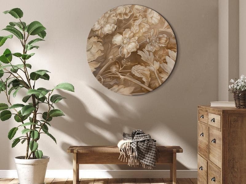 Quadro rotondo - Floral Ornaments Carved in Delicate Sepia and Brown Shades in Poster e stampe Collezione Casa - Trebisacce, commercioVirtuoso.it