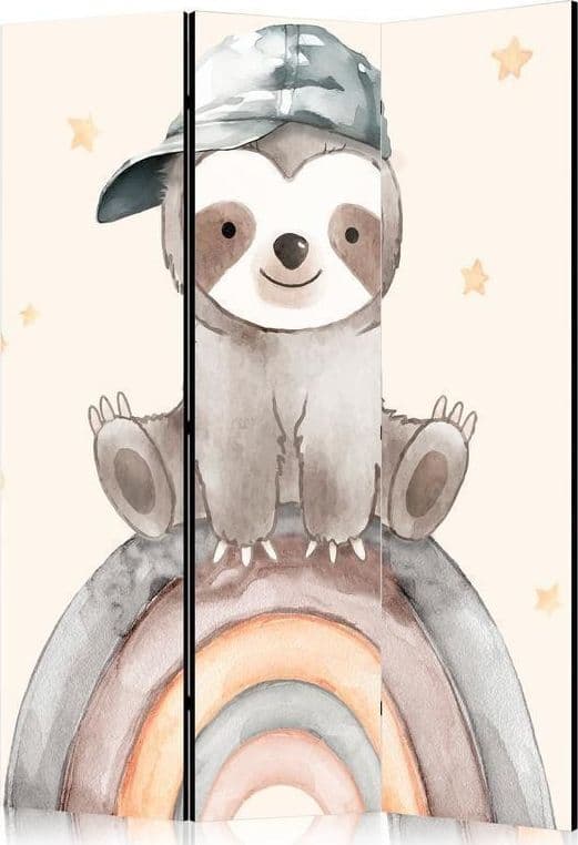 Paravento - Happy Sloth - Sloth in Muted Colors - Wearing a Cap - Sitting on a Rainbow Among the Stars