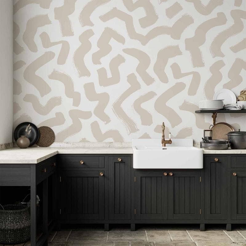 Carta da parati - Abstract composition - beige patterns in shapes on a white background in Carta da parati Collezione Casa - Trebisacce, commercioVirtuoso.it