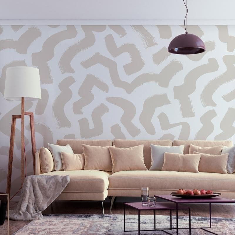 Carta da parati - Abstract composition - beige patterns in shapes on a white background in Carta da parati Collezione Casa - Trebisacce, commercioVirtuoso.it