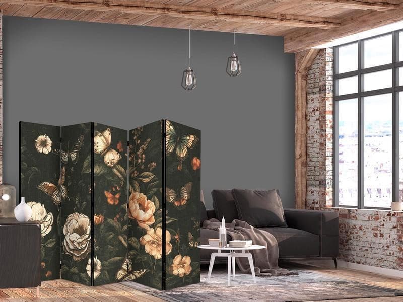 Paravento - Mysterious Garden - Butterflies Flying Over Flowers - Rustic Evening in Paraventi Collezione Casa - Trebisacce, commercioVirtuoso.it