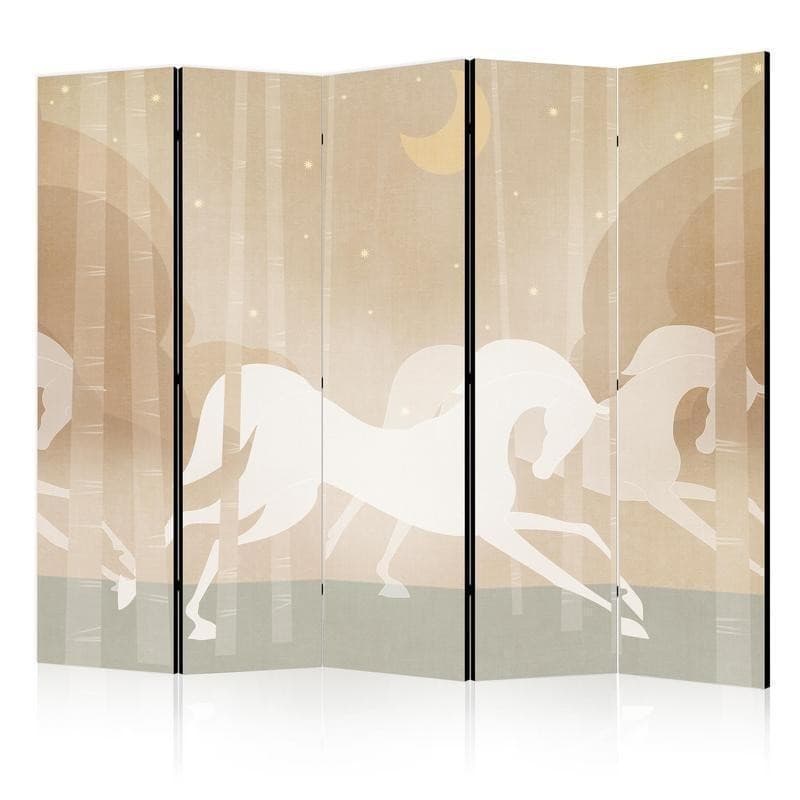 Paravento - Moonlit Steeds - Horses Galloping Among Trees on a Starry Night in Tende a pannello Collezione Casa - Trebisacce, commercioVirtuoso.it