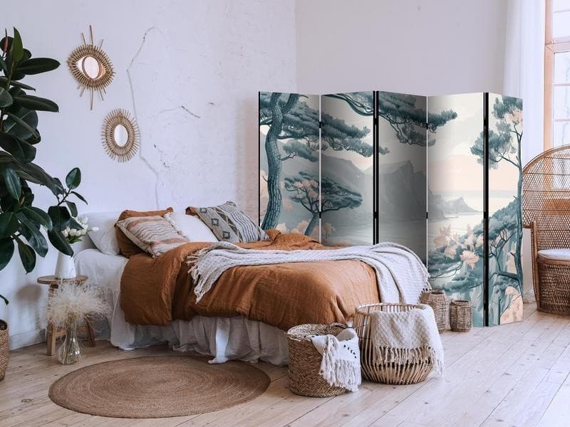 Paravento - Mountainous Coast with Trees and Rocks - in Light Pastel Blues in Paraventi Collezione Casa - Trebisacce, commercioVirtuoso.it