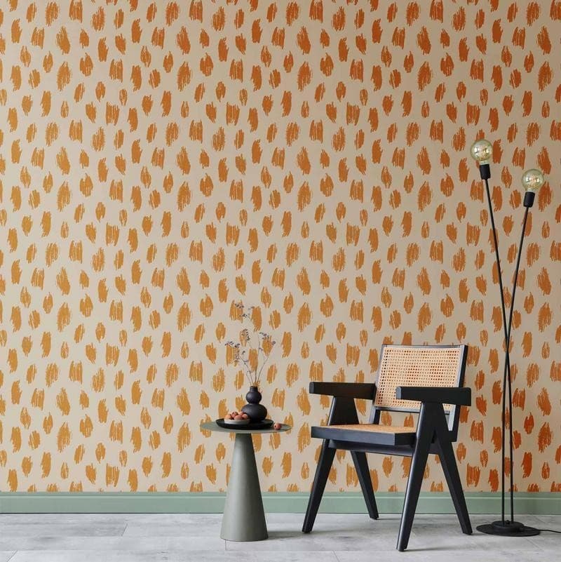 Tappezzeria murale - Drawn Pattern in Dots and Spots - in shades of orange and ecru in Carta da parati Collezione Casa - Trebisacce, commercioVirtuoso.it