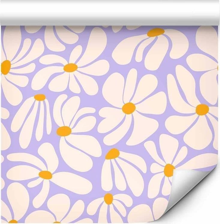 Tappezzeria murale - Cute Creamy Little Flowers - Small flowers with creamy - wind-blown petals on a blue background in Carta da parati Collezione Casa - Trebisacce, commercioVirtuoso.it