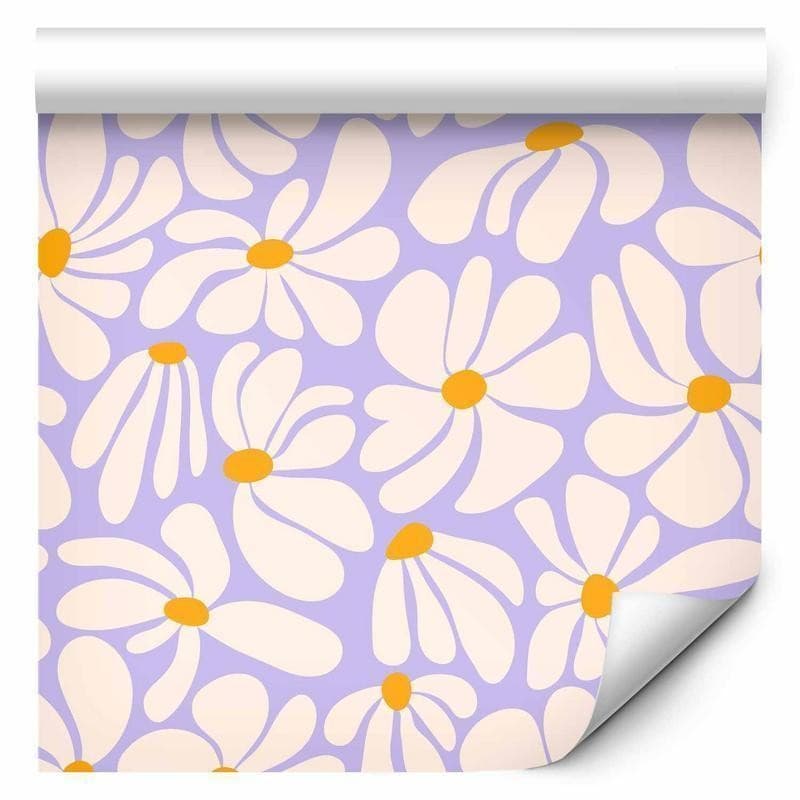 Tappezzeria murale - Cute Creamy Little Flowers - Small flowers with creamy - wind-blown petals on a blue background in Carta da parati Collezione Casa - Trebisacce, commercioVirtuoso.it