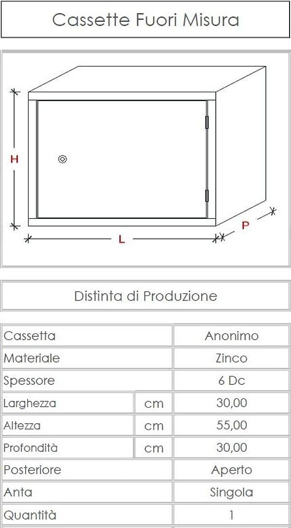 Cassetta gas H 55 x L 30 x P 30cm cassonetto contenitore zincato per contatore in Accessori Aloiserw.com - Altomonte, commercioVirtuoso.it