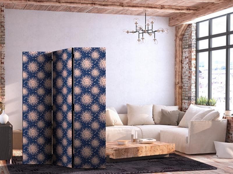 Paravento - Sunny Patterns - Repeating Sun Motif on a Navy Background in Paraventi Collezione Casa - Trebisacce, commercioVirtuoso.it
