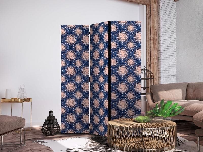 Paravento - Sunny Patterns - Repeating Sun Motif on a Navy Background in Paraventi Collezione Casa - Trebisacce, commercioVirtuoso.it