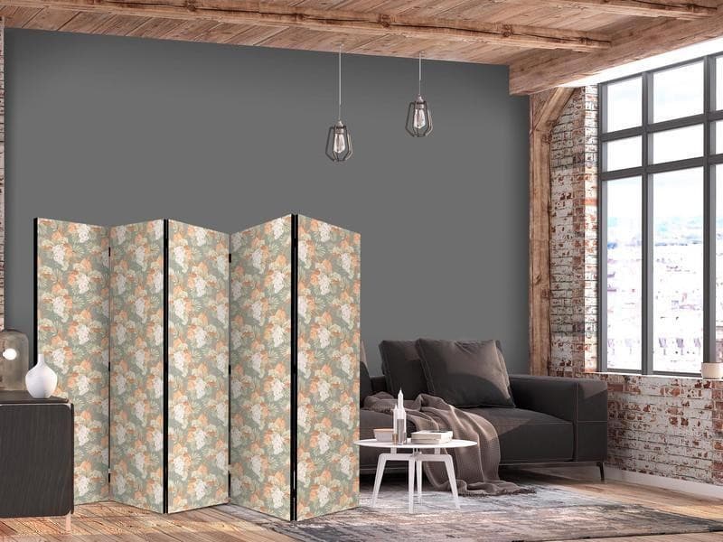 Paravento - Little Bouquets - Exotic Flowers and Leaves on a Gray-Green Background in Paraventi Collezione Casa - Trebisacce, commercioVirtuoso.it