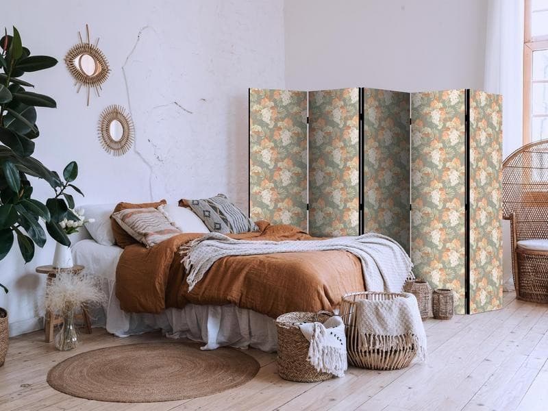 Paravento - Little Bouquets - Exotic Flowers and Leaves on a Gray-Green Background in Paraventi Collezione Casa - Trebisacce, commercioVirtuoso.it