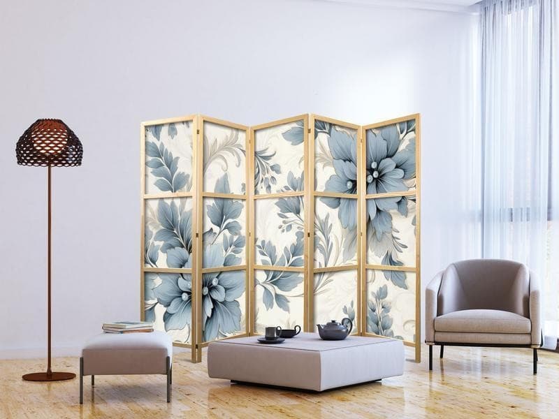 Paravento giapponese Fiori turchesi retrò 5 ante in Paraventi Collezione Casa - Trebisacce, commercioVirtuoso.it