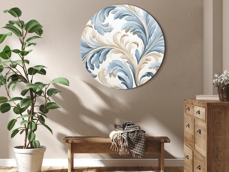 Quadro rotondo - Baroque Ornaments in Light Cream-Blue Hues in Poster e stampe Collezione Casa - Trebisacce, commercioVirtuoso.it