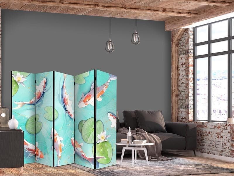 Paravento - Spectacular Koi Fish - White-Orange Koi Fish Swimming in Crystal Clear Water With Water Lilies in Schermi divisori e protettivi per giardino Collezione Casa - Trebisacce, commercioVirtuoso.it