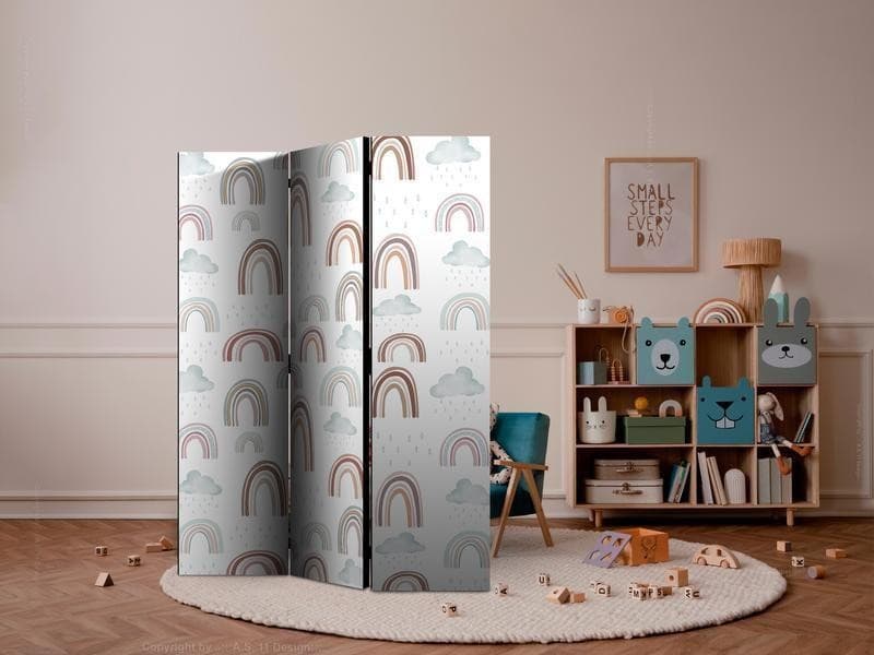 Paravento - Rainbows and Clouds - Rainbows of Various Sizes in Muted Colors Among Rain Clouds in a Pale Blue Shade in Paraventi Collezione Casa - Trebisacce, commercioVirtuoso.it