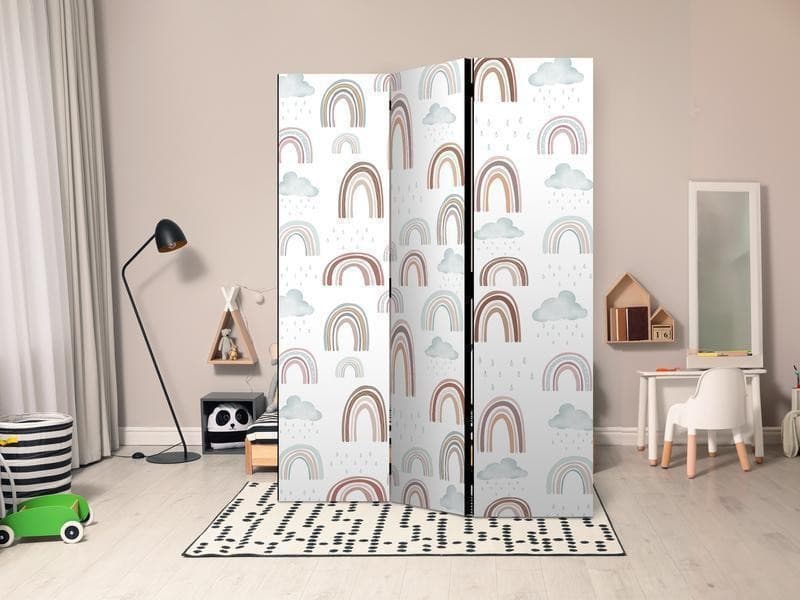 Paravento - Rainbows and Clouds - Rainbows of Various Sizes in Muted Colors Among Rain Clouds in a Pale Blue Shade in Paraventi Collezione Casa - Trebisacce, commercioVirtuoso.it