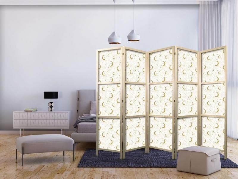 Paravento giapponese - Moonlit Nights - Delicate Moons and Clouds in Warm Tones in Paraventi Collezione Casa - Trebisacce, commercioVirtuoso.it