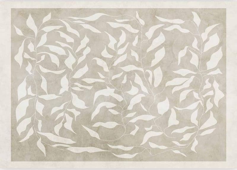Carta da parati - White leaves - abstract plant motif on beige background with frame in Carta da parati Collezione Casa - Trebisacce, commercioVirtuoso.it