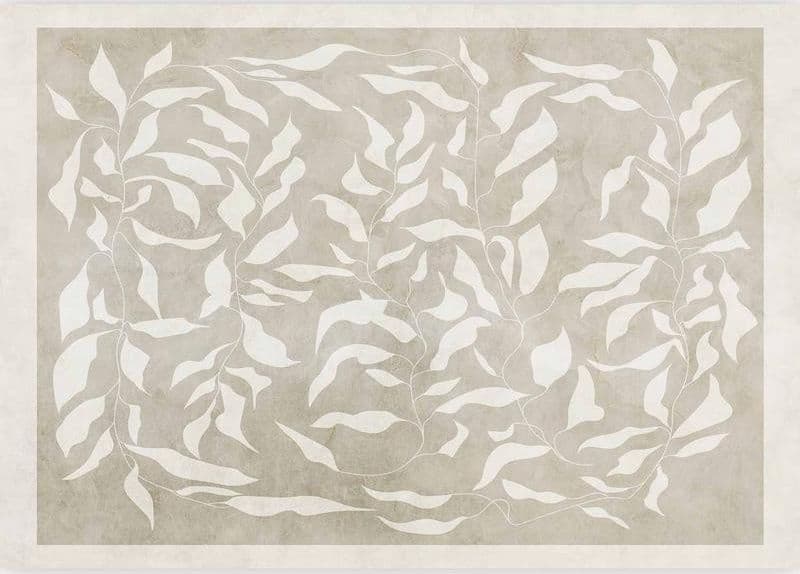 Carta da parati - White leaves - abstract plant motif on beige background with frame in Carta da parati Collezione Casa - Trebisacce, commercioVirtuoso.it