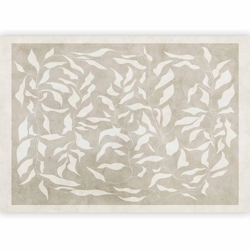 Carta da parati - White leaves - abstract plant motif on beige background with frame in Carta da parati Collezione Casa - Trebisacce, commercioVirtuoso.it