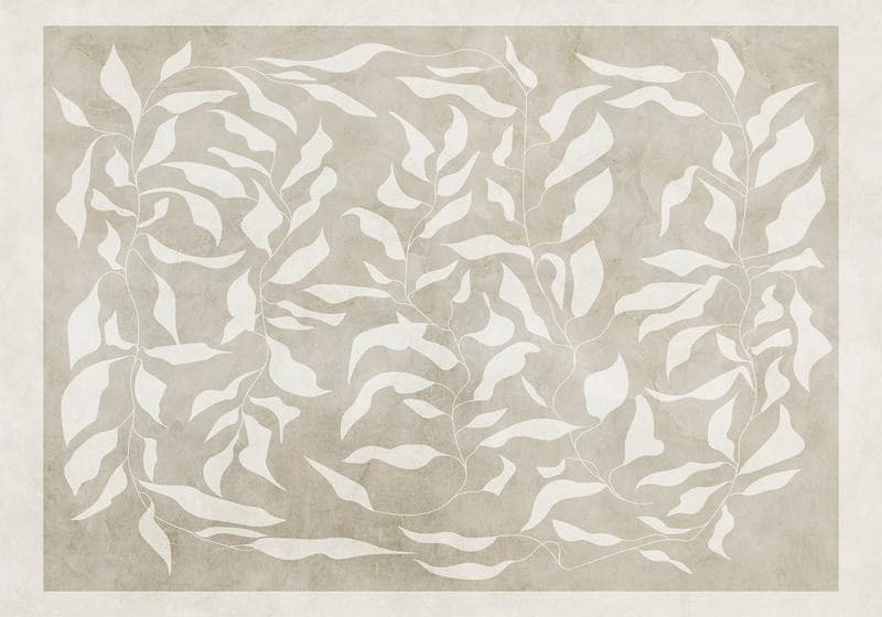 Carta da parati - White leaves - abstract plant motif on beige background with frame in Carta da parati Collezione Casa - Trebisacce, commercioVirtuoso.it