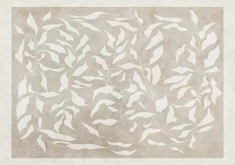 Carta da parati - White leaves - abstract plant motif on beige background with frame in Carta da parati Collezione Casa - Trebisacce, commercioVirtuoso.it