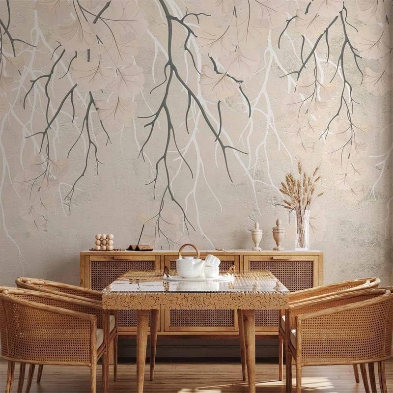 Carta da parati - Abstract falling leaves - subtle nature motif with branches in Carta da parati Collezione Casa - Trebisacce, commercioVirtuoso.it