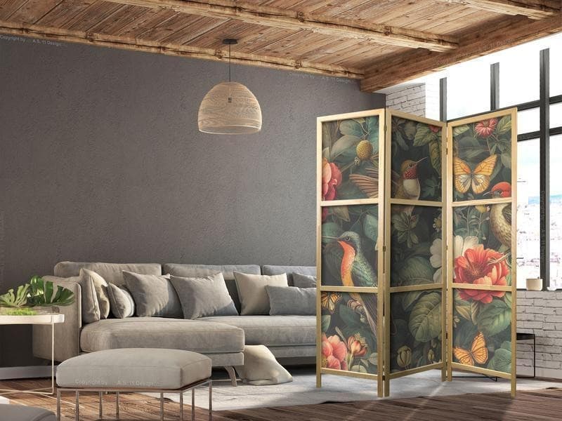 Paravento giapponese Fiori e uccelli colorati 3 ante in Paraventi Collezione Casa - Trebisacce, commercioVirtuoso.it