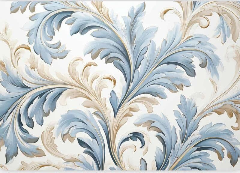 Carta da parati - Baroque Ornaments in Light Cream-Blue Hues in Carta da parati Collezione Casa - Trebisacce, commercioVirtuoso.it