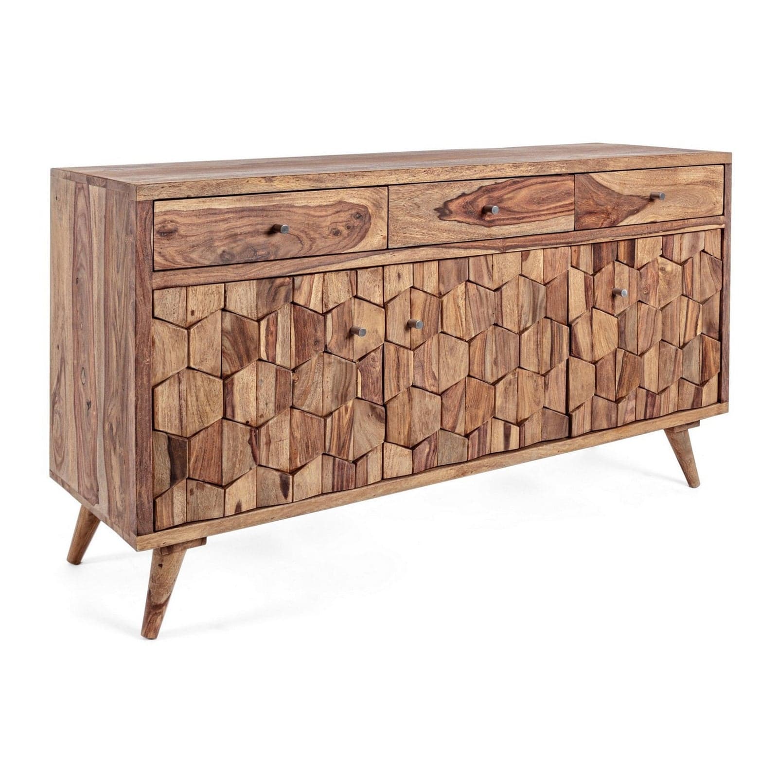 Credenza "Kant" con struttura e gambe in legno Sheesham, mobile in stile vintage - 23