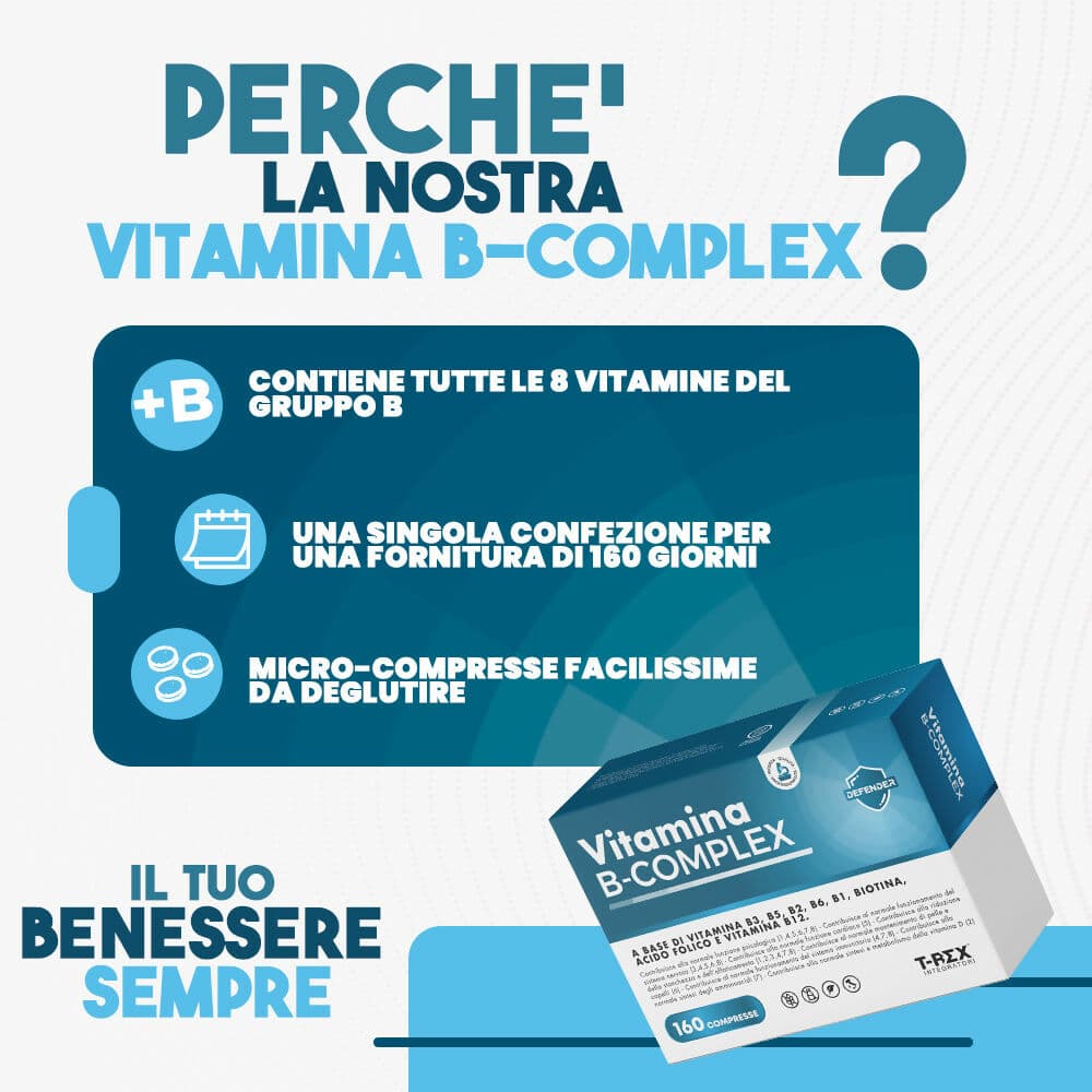 T-rex integratori, vitamina b complex 160 compresse vegan (5 mesi di fornitura) in Vitamina complesso B MyLab Nutrition - Roma, commercioVirtuoso.it