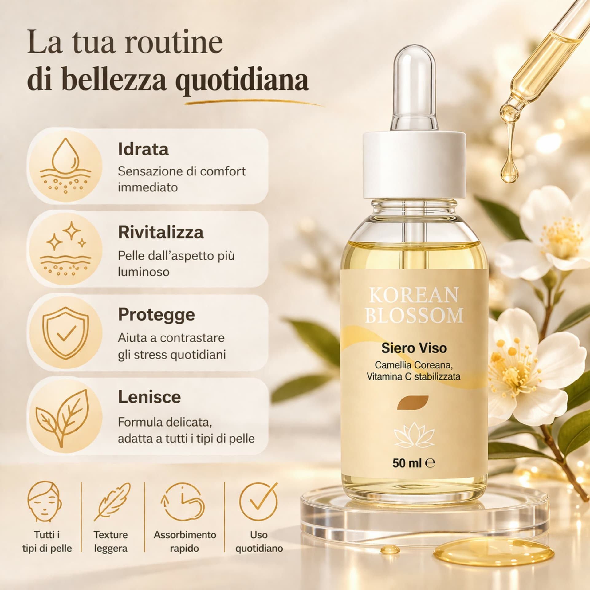 Siero Viso Anti-Macchia Korean Blossom – Effetto Pelle Uniforme e Luminosa – Idratante e Nutriente – Texture Leggera a Rapido Assorbimento in Sieri e liquidi BasketGuru Italia - Palermo, commercioVirtuoso.it