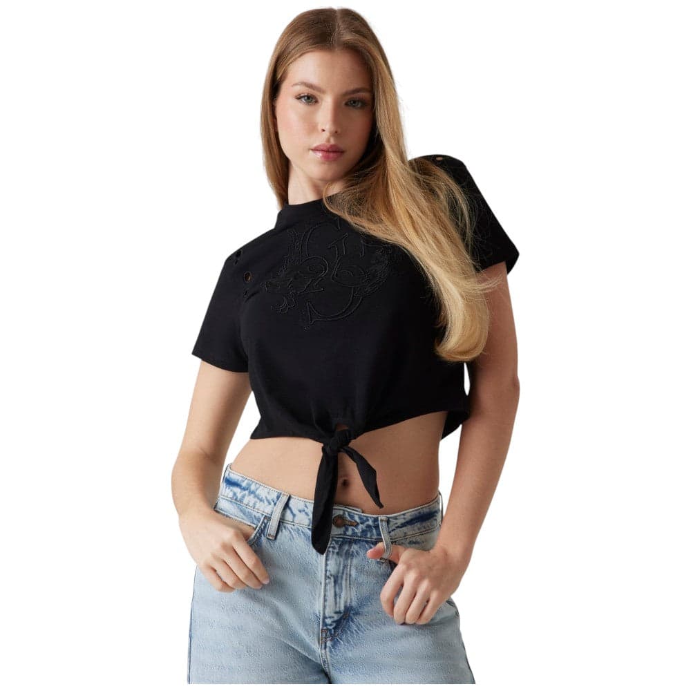 Guess t-shirt nera cropped logo 4G W5GI18 I3Z14 JBLK
